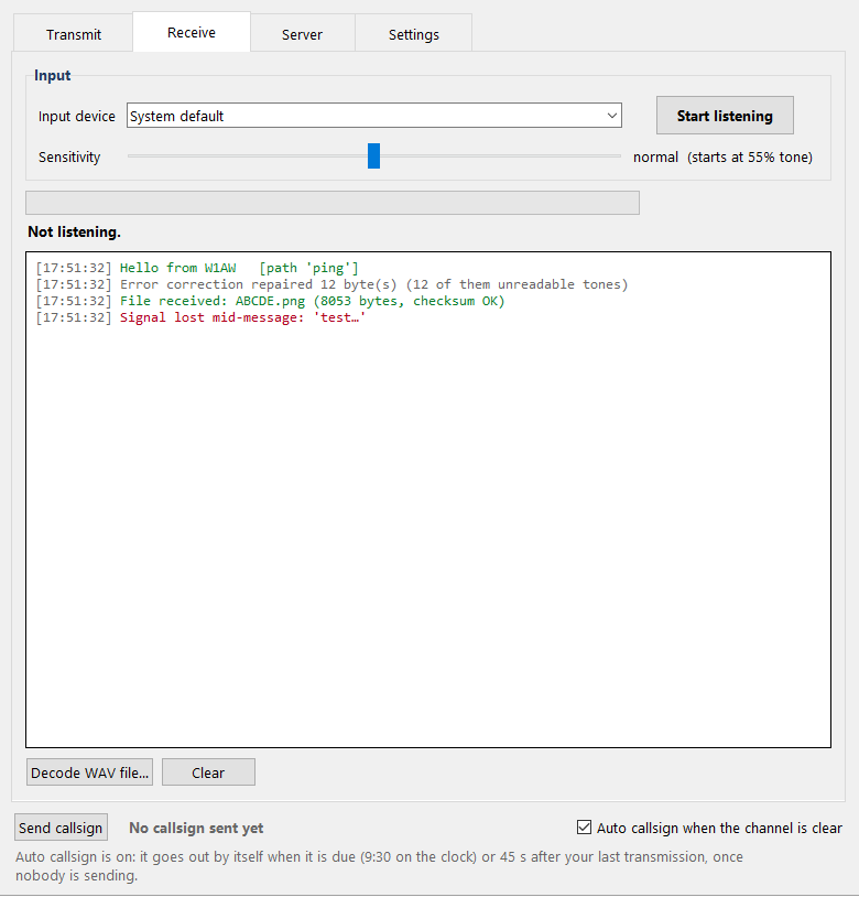 CSVF2 Receive tab