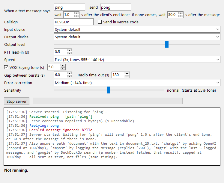 CSVF2 server window